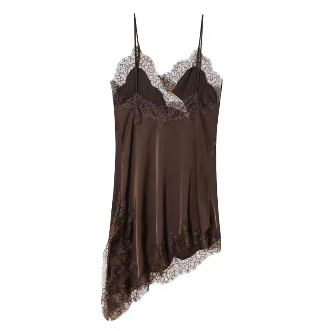 Stefania Brown Lace Asymmetrical Dress