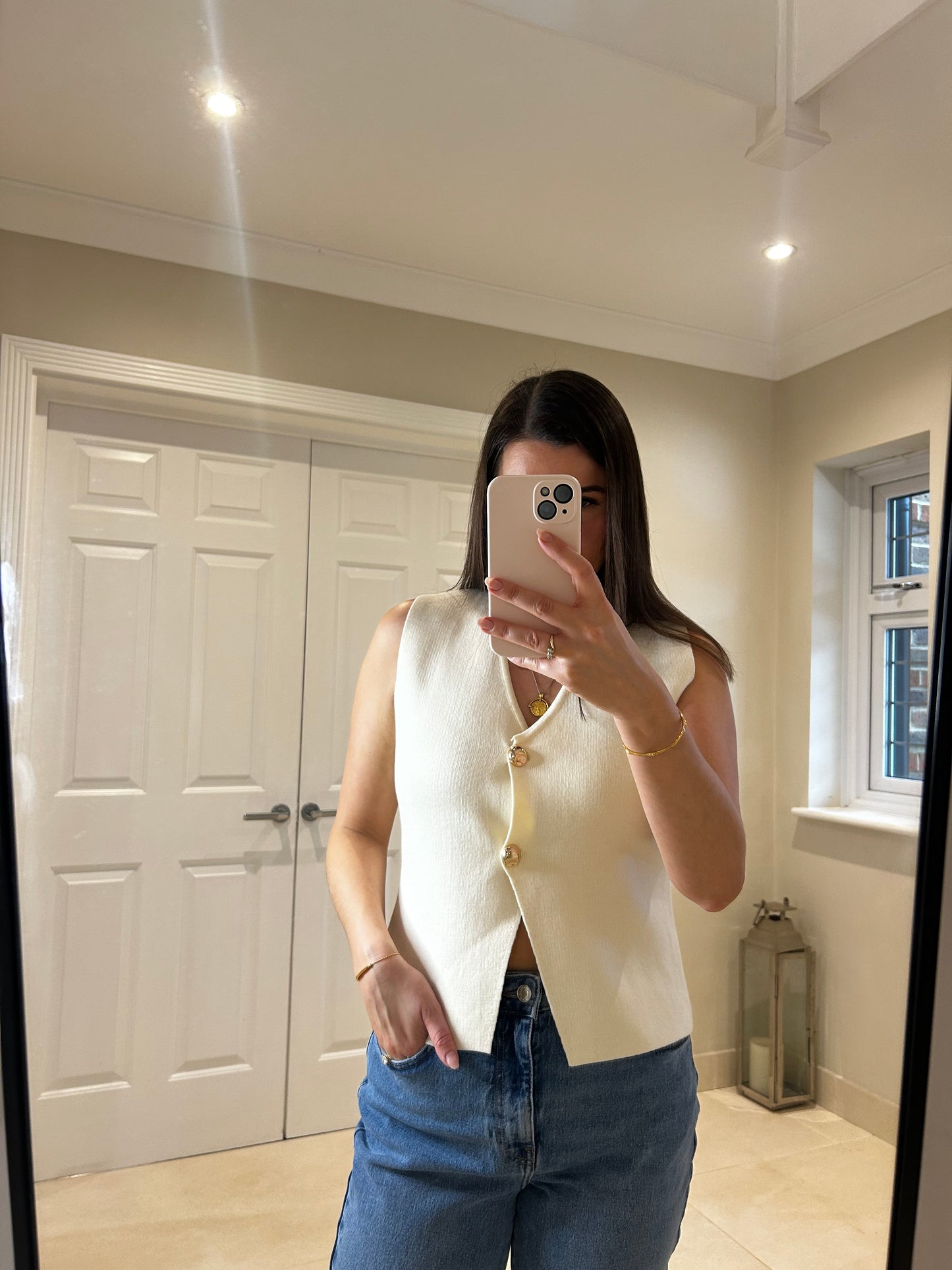 Nicole Cream Gold Button Top