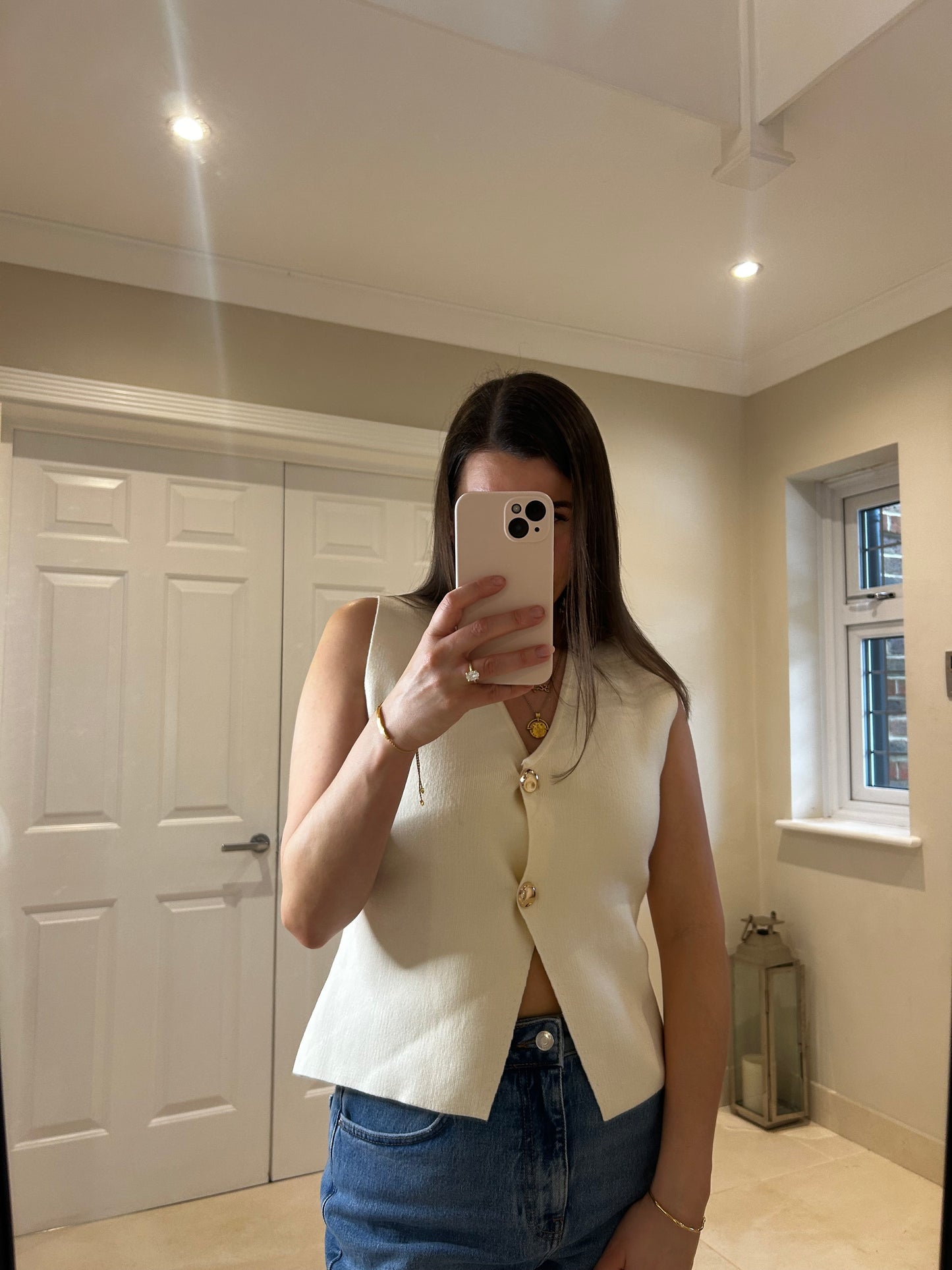 Nicole Cream Gold Button Top