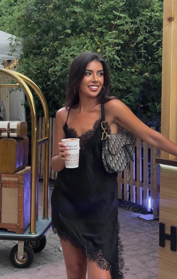 Stefania Black Lace Asymmetrical Dress