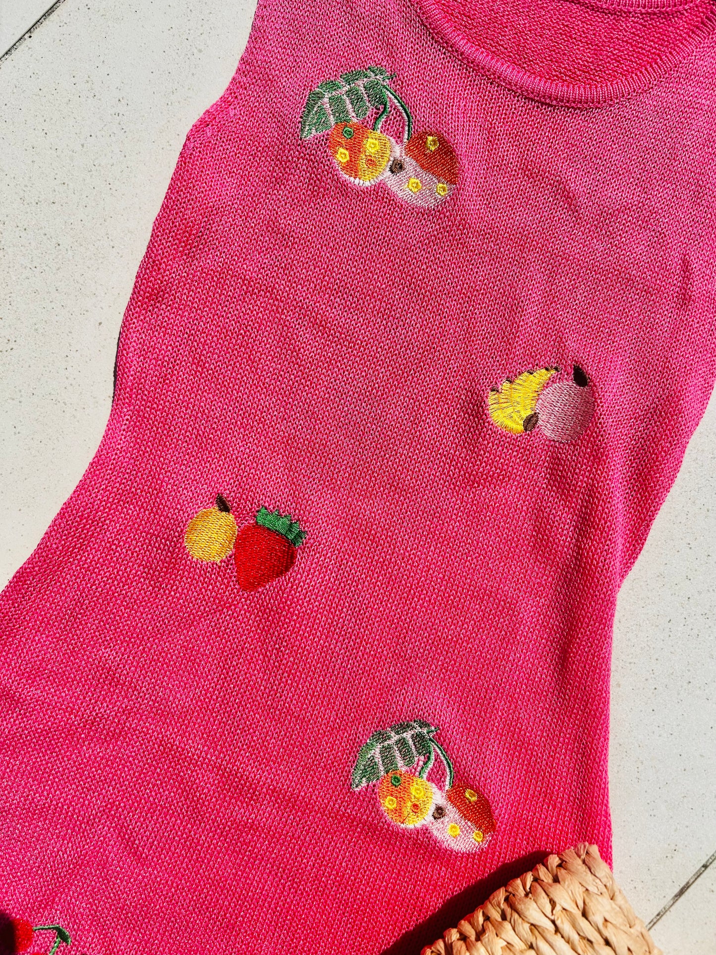 Sienna Pink Embroidered Fruit Dress