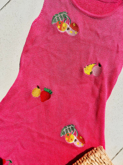 Sienna Pink Embroidered Fruit Dress