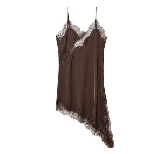 Stefania Brown Lace Asymmetrical Dress