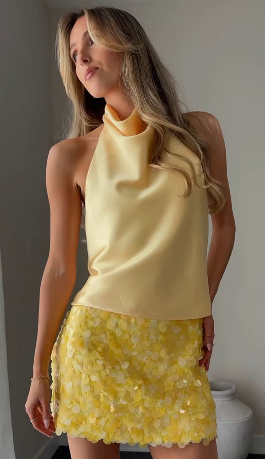 Aaliyah Lemon Halterneck Top