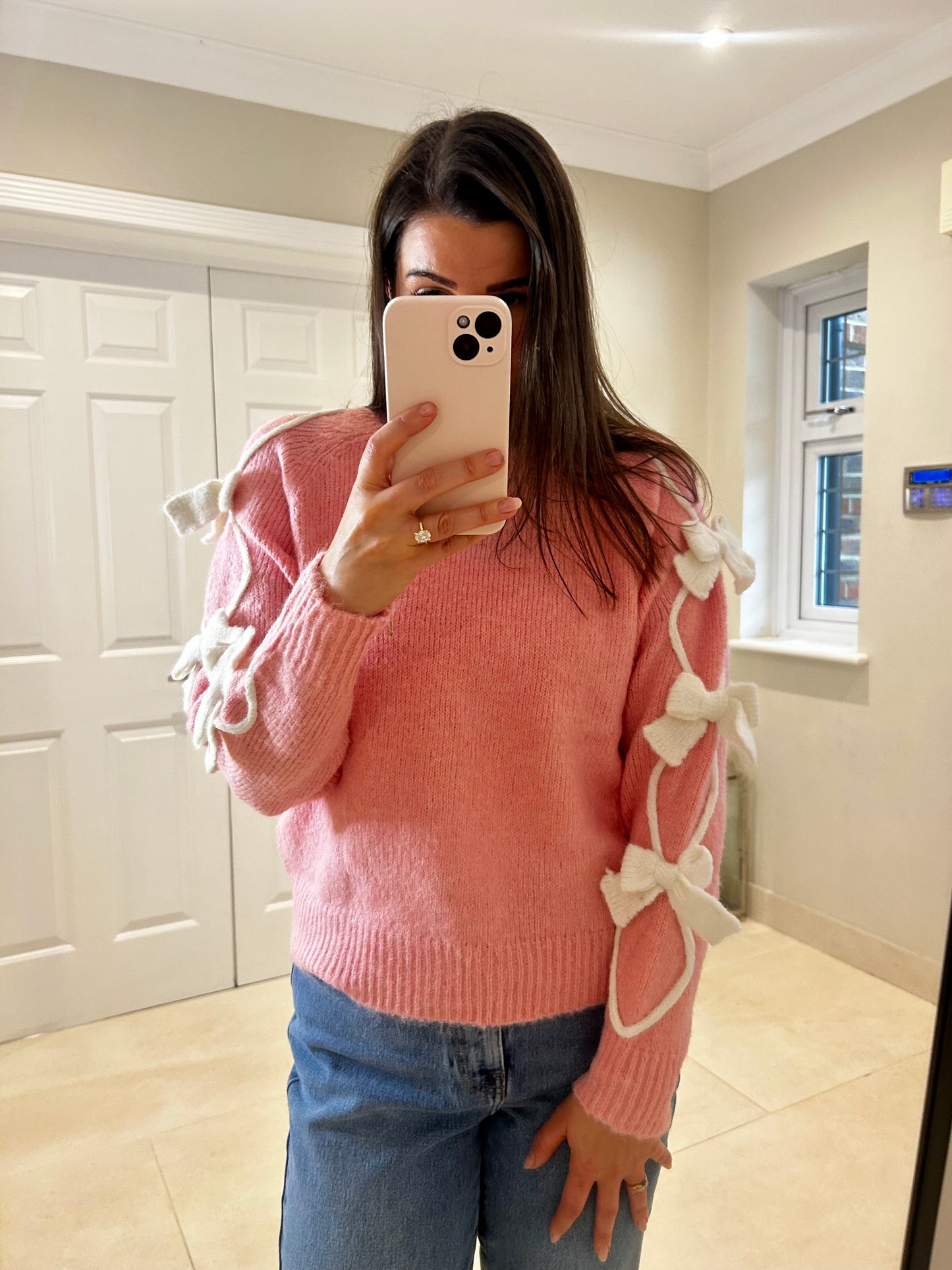Ashley Pink & Cream Bow Jumper