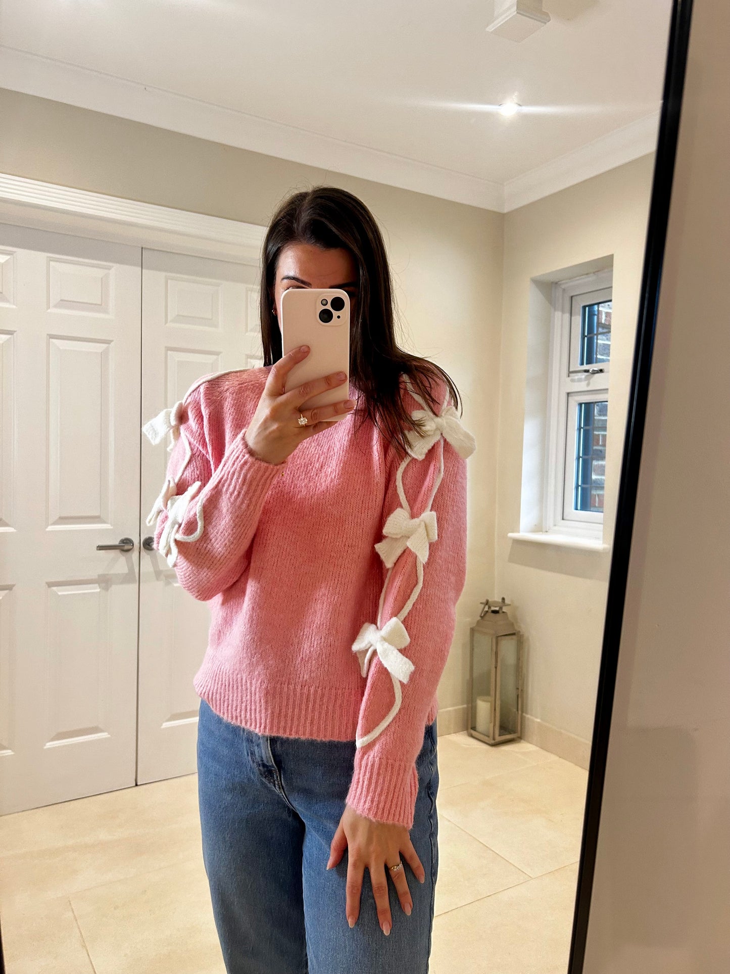 Ashley Pink & Cream Bow Jumper
