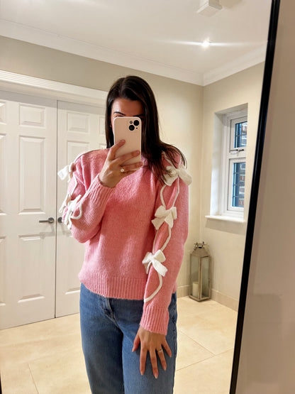 Ashley Pink & Cream Bow Jumper