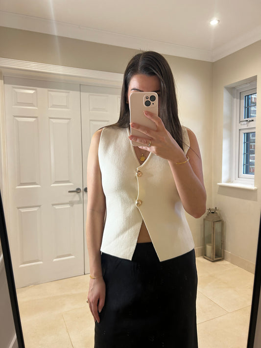 Nicole Cream Gold Button Top