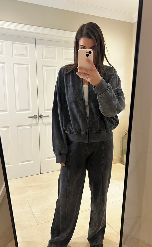 Megan Black Acid Wash Tracksuit