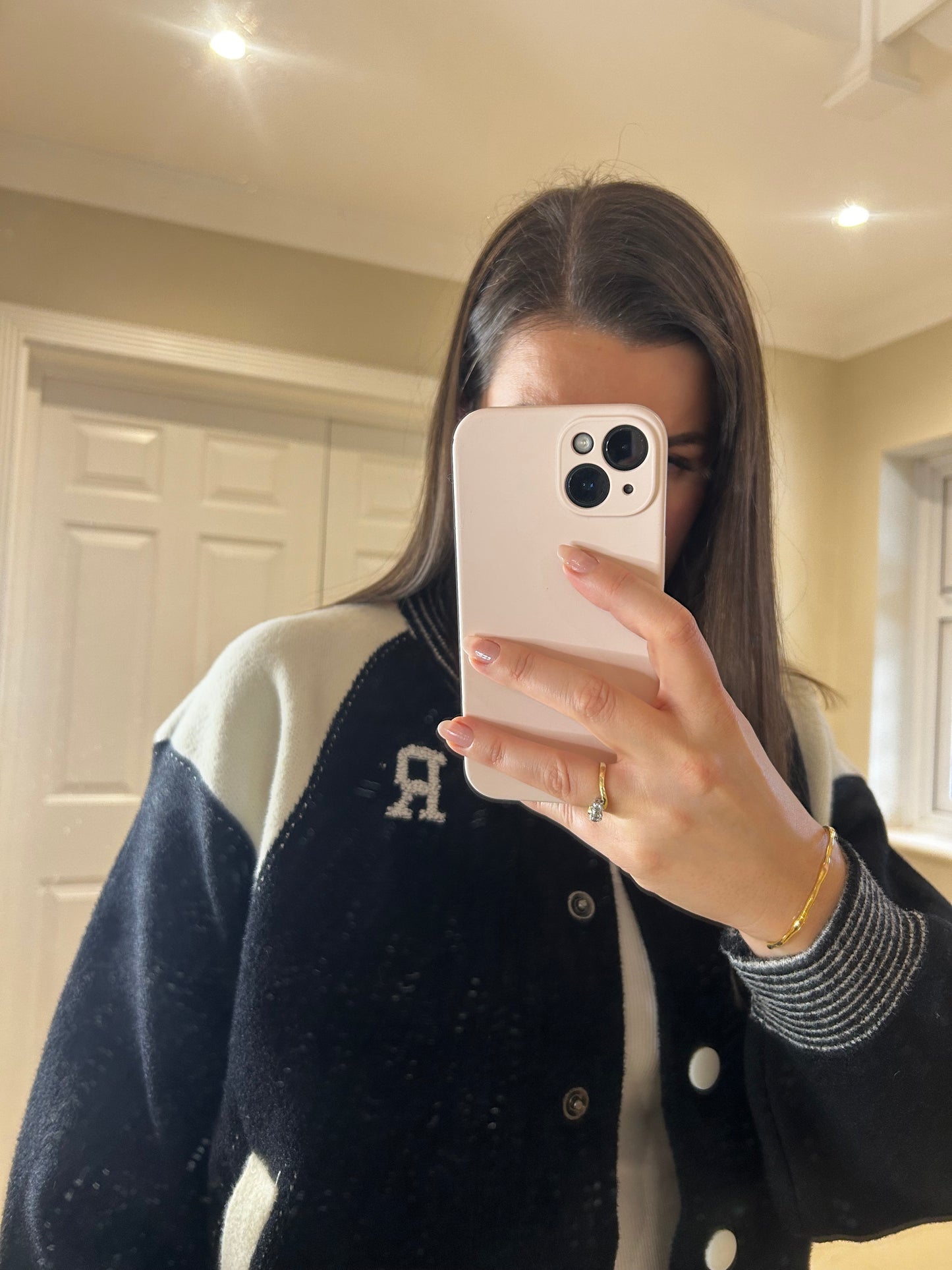 Jane Knitted Black Varsity Bomber