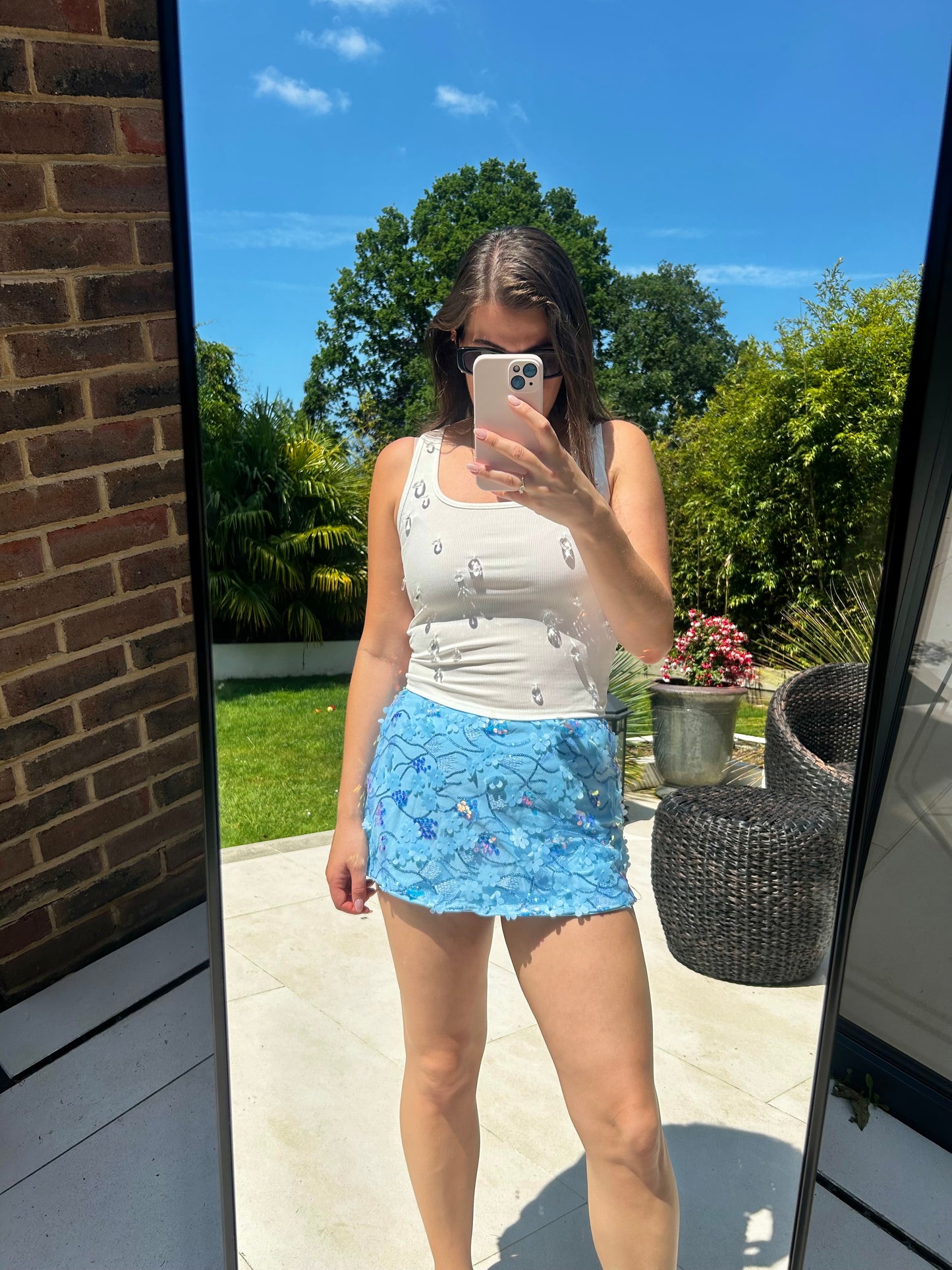 Abby Blue Flower Sequin Skort