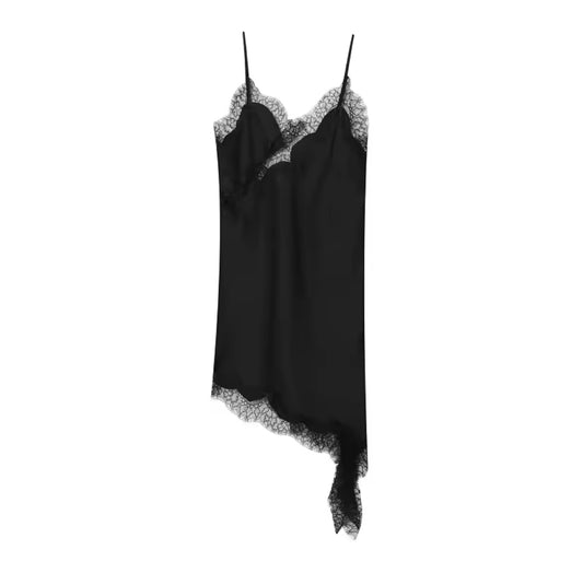 Stefania Black Lace Asymmetrical Dress