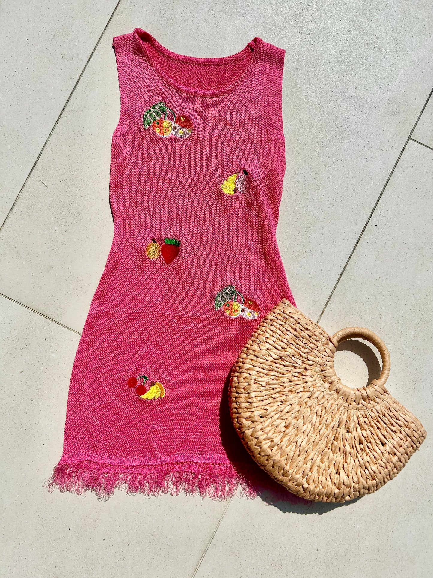 Sienna Pink Embroidered Fruit Dress