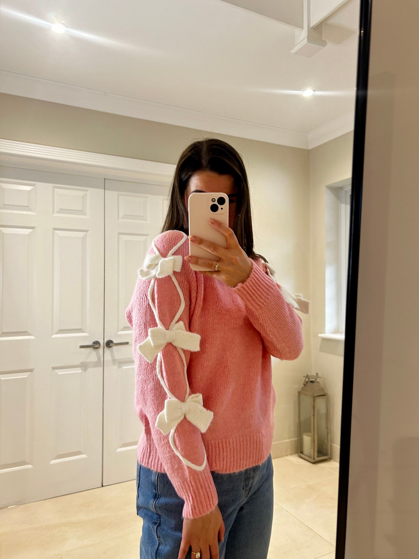 Ashley Pink & Cream Bow Jumper