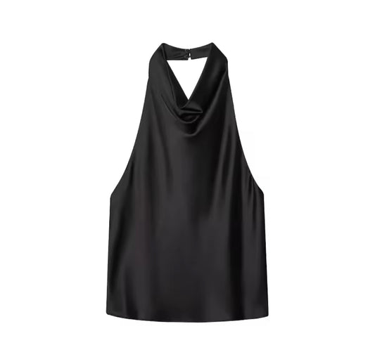 Aaliyah Black Halterneck Top