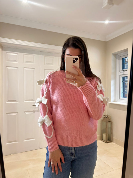Ashley Pink & Cream Bow Jumper