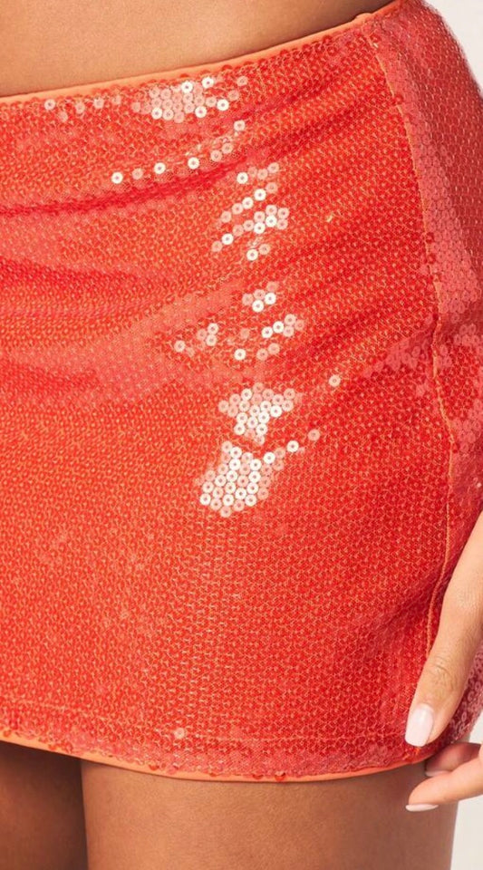 Orange Sequin Miniskirt