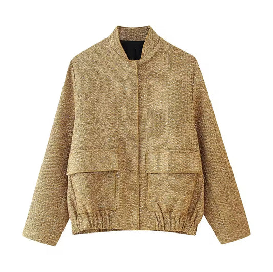 Gold Sequin Bomber Jacket