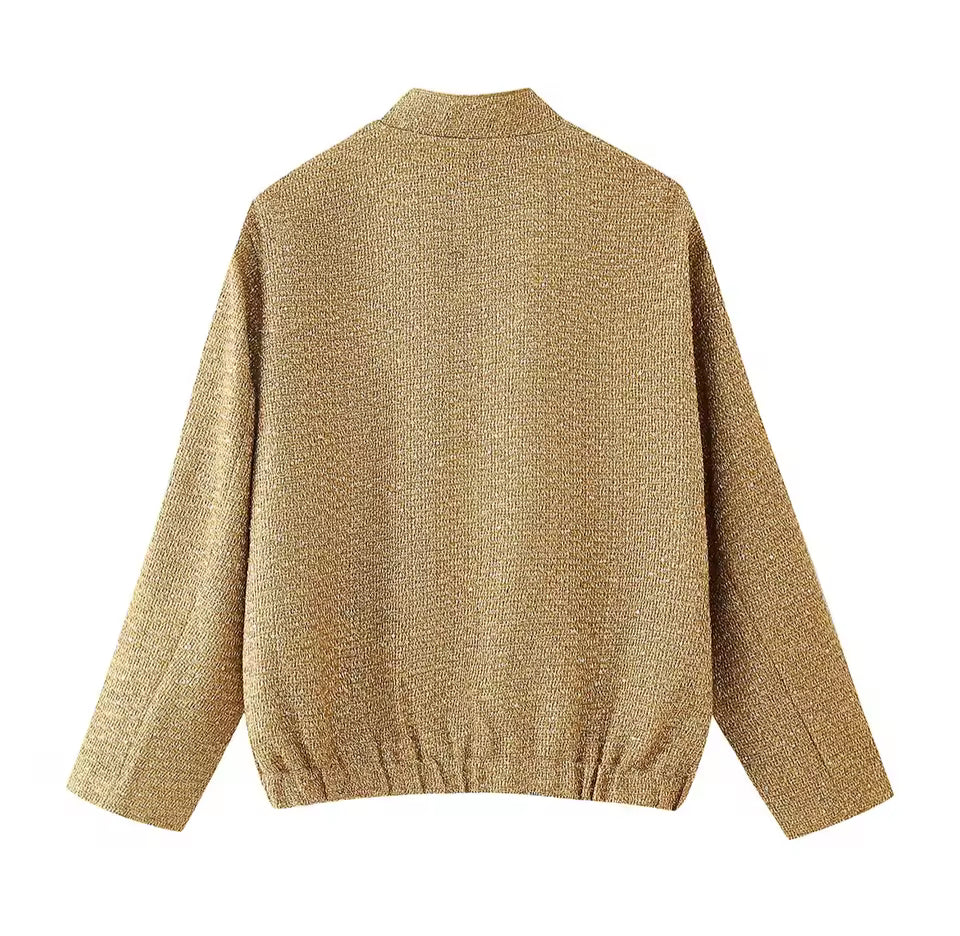 Gold Sequin Bomber Jacket