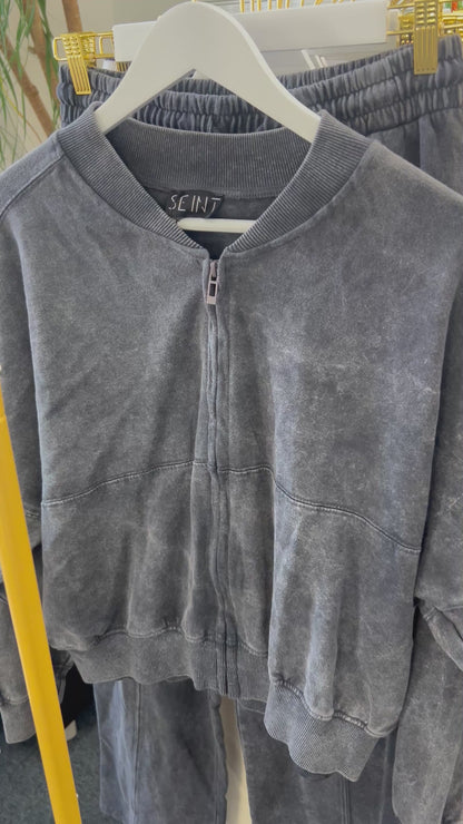 Megan Black Acid Wash Tracksuit