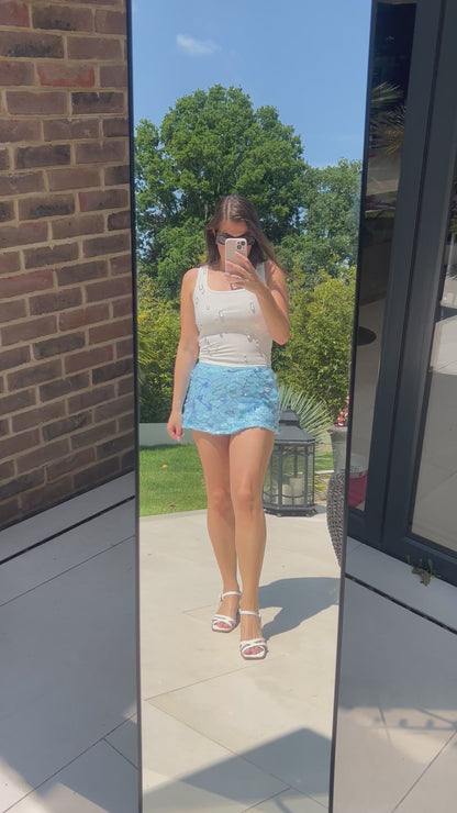 Abby Blue Flower Sequin Skort